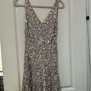 Free People silver and nude sequin dress size Small